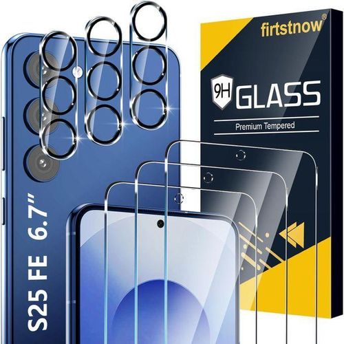 3 Pack Glass Screen Protector for Samsung Galaxy S25 FE 6.7 inch + 3 Pack Camera Lens Protector 9H Tempered Glass Fingerprint Unlock HD Clear Case Friendly Anti Scratch