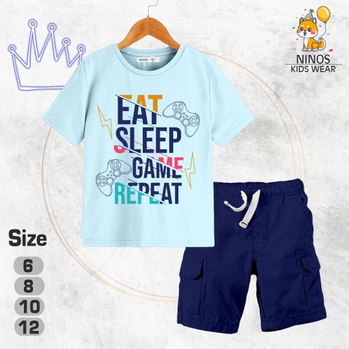 Set Of 2 Pcs Short Sleeve Summer Outfit For Boys