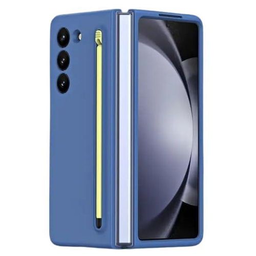 Compatible with Samsung Galaxy Z Fold 5 Case with Built-in S Pen Mini Pop Up Soft Silicone Slim Folding Shockproof Protective Cover for Galaxy Z Fold 5 7.6" (Blue)