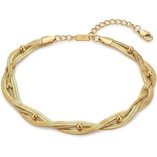 Snake Chains Braid Bracelet for Women Gold Tone Gold Ball Adjustable Lobster Clasp Fancy Accessory for Occasions