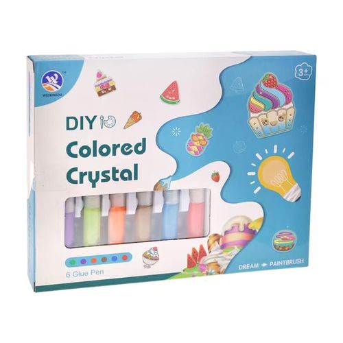 DIY Colored Crystal Glue Painting Craft Kit – 3D Mosaic Art Studio with 6 Colorful Glue Pens, Transparent Molds, and Chains – Creative Screen-Free Activity for Kids Ages 3+ (Assorted Themes)