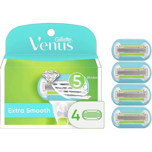 Venus Extra Smooth Women's Razor Blade Refills, 4 Count, 5-Blade Cartridges with Moisture Ribbon, Compatible with All Venus Handles Except Simply Venus & Venus for Pubic Hair – Pack of 4