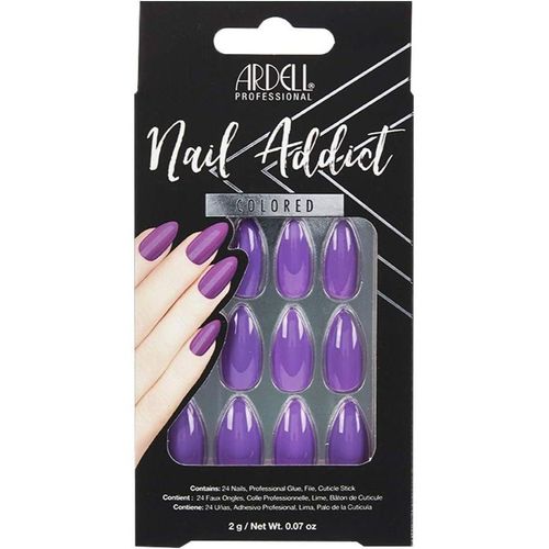 Professional Nail Addict Artificial Nail Set, Purple Passion 24-Pc, Long-Length Press-Ons, Easy to Apply, Durable, Complete with Nail File, Cuticle Stick and Adhesive