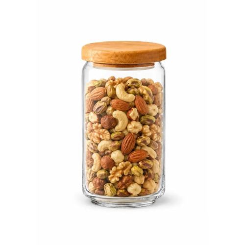 Glass Storage Jar 1000ml with Bamboo Lid – Airtight Clear Glass Food Storage Container 20cm Height × 9cm Diameter for Coffee, Tea, Sugar, Candy, Nuts & Dry Foods