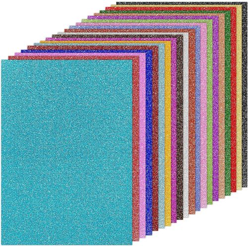 20 Sheets Coloured Glitter Paper A4, Glittered Card 20 Assorted Colours 250 g/m Glitter Paper for Crafts, Scrapbooking Albums Greeting Cards Party Decoration, Sketches and Cutting
