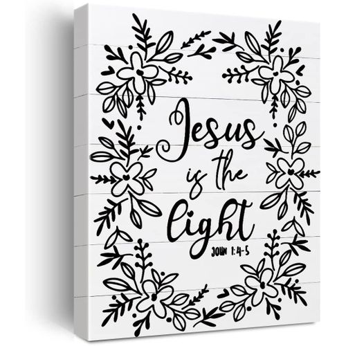 Xiolcxdr Bible Verse Canvas Print Decor Jesus is the Light Christian Wall Painting Posters Artwork 12X15 Rustic Home Office Decoration (Framed)