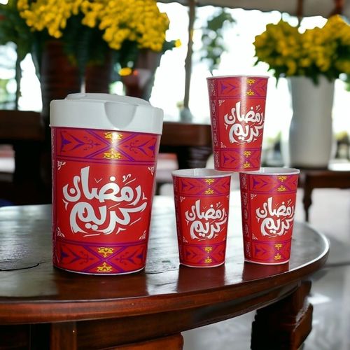 Decanter 1 and half liter + 3 cup Ramadan decor.. (Red)