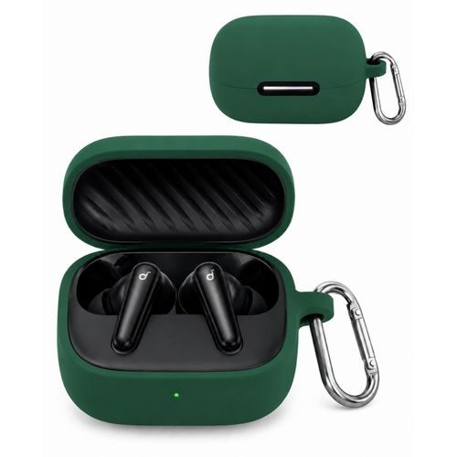 Compatible with Anker Soundcore R60i NC/Anker P31i Cover, Soft Silicone Shockproof Protective Case Wireless Earbuds with Carabiner, Front LED Visible - Green