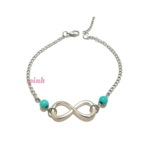 Women Silvery Anklet Infinity With Turquoise