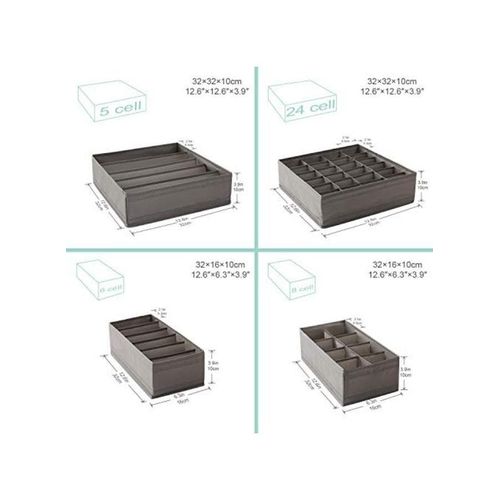 Drawer Organizer Dividers, And Storage Boxes for Lingerie, Bra, Socks, Underwear, (Grey)