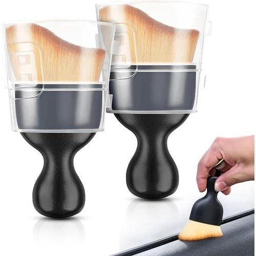 Set of 2 Multi Purpose Dust Cleaning Brush With Protective Cover Soft Angled Bristles For Keyboard Electronics Car Interior Dashboard Furniture Corner Cleaning Portable Design