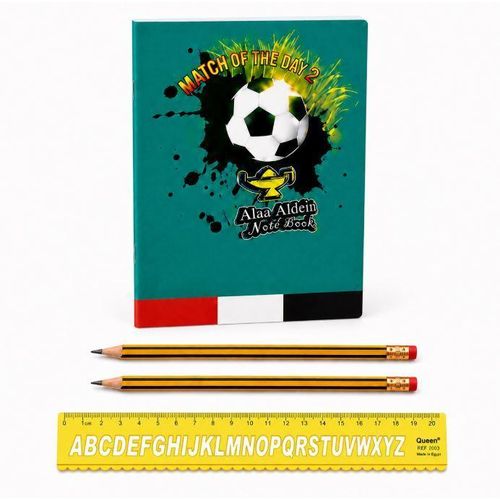 School Stationery Bundle – 56-Page Ruled Notebook + Queen 20 cm Alphabet Stencil Ruler + 2 Graphite Pencils