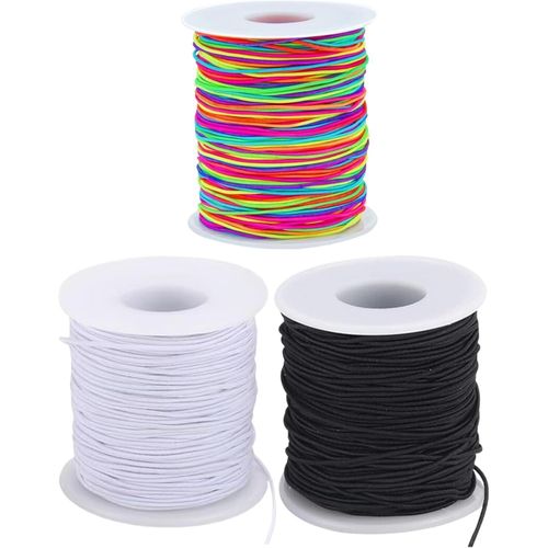 Rainbow Bead Elastic Thread - Elastic Jewelry Thread, 1mm Braided Bead Thread, Used for Bracelets and necklaces, DIY Craftsmanship (1 White+1 Black+1 Colorful, 3 rolls of 150 meters)