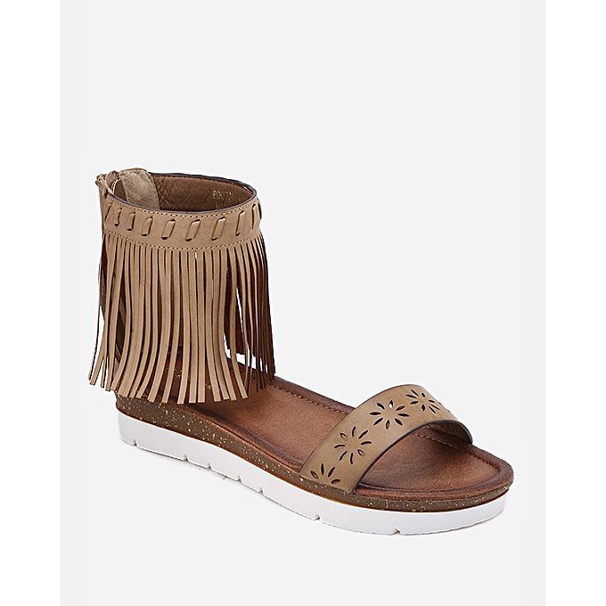 Buy Spring Back Zipper Fringes Sandals - Light Brown in Egypt