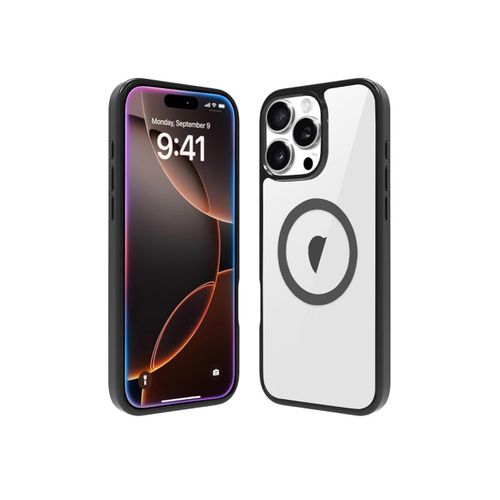 Magnetic case for iPhone 16 pro max compatible with MagSafe, military-grade protection, crystal clear back, black sides, non-yellowing, shockproof, scratch-resistant, black