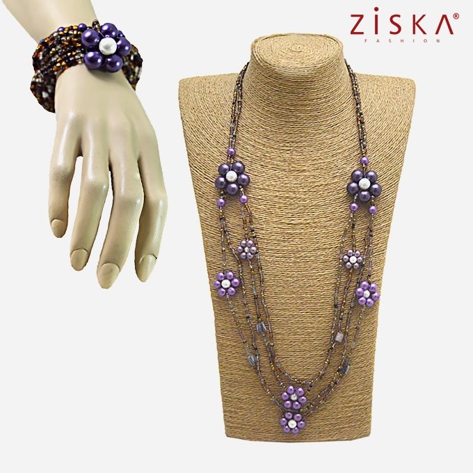 اشتري ZISKA Set Of Beaded Necklace & Bracelet - Purple في مصر