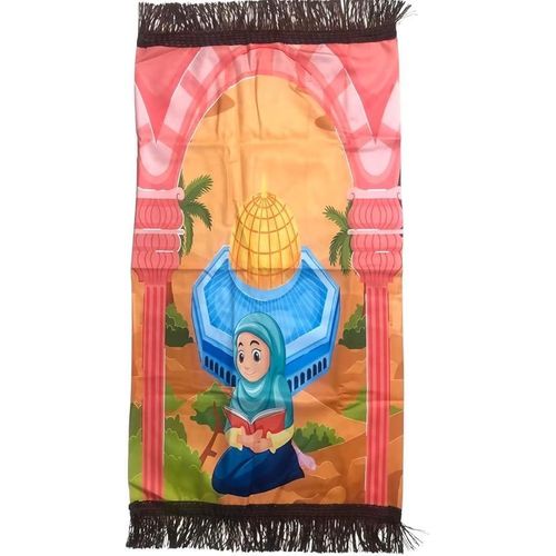 Kids Prayer Rug Islamic Design, Soft Velour, Multicolor, 45x80cm for Girls
