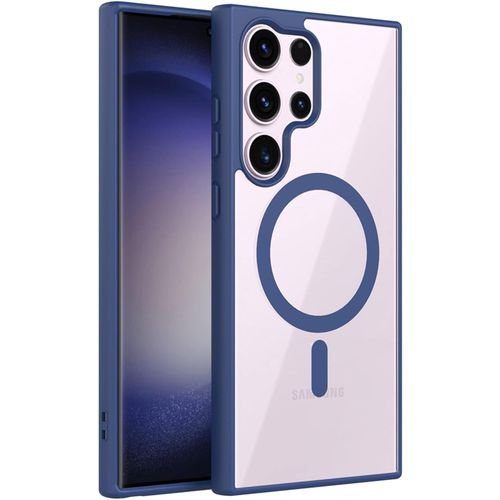 جراب حماية شفاف مغناطيسي متوافق مع الشحن اللاسلكي لموبايل سامسونج جالاكسي اس 22 الترا / سامسونج Galaxy S22 الترا مضاد للصدمات والخدوش (كحلي) جراب خلفي سيليكون من تين تك