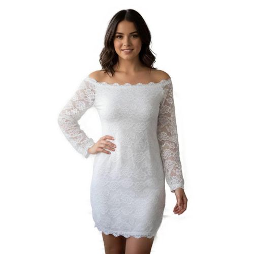 Women's short lace dress, white