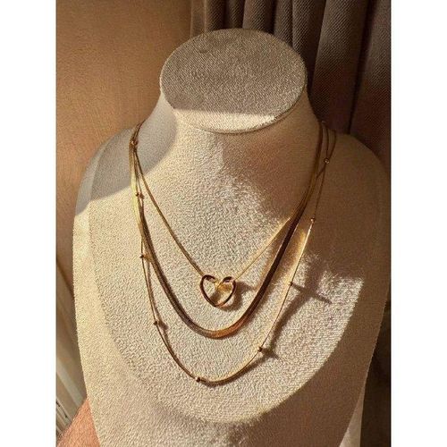 Elegant Golden-Tone Layered Necklace Set with Heart Pendant and Bead Accents