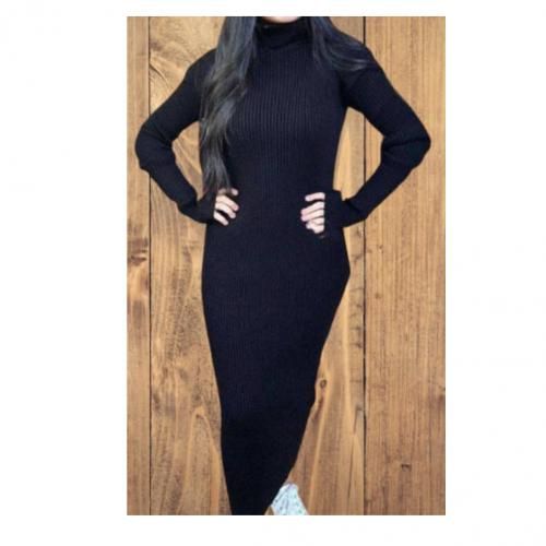 فستان اسود بيزك طويل