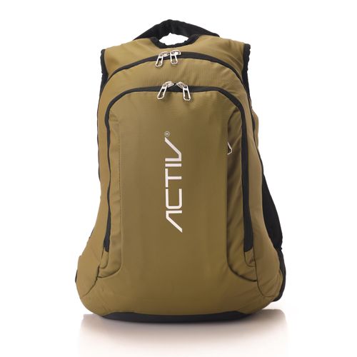 Double Compartment Backpack With Front Logo - Olive.