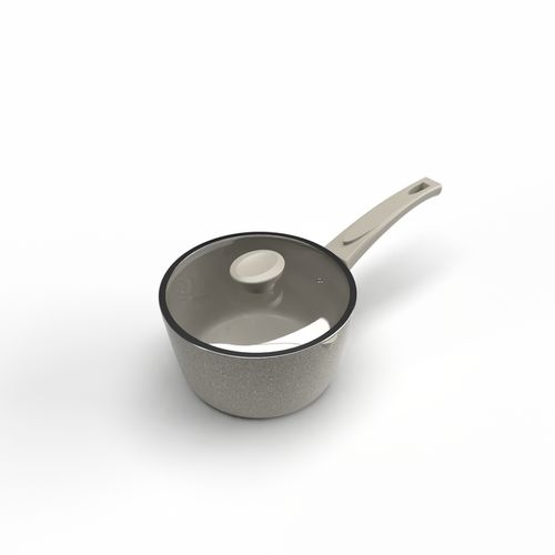 طقم طهي توب شيف مع غطاء زجاجي مقاس 16 باللون البيج