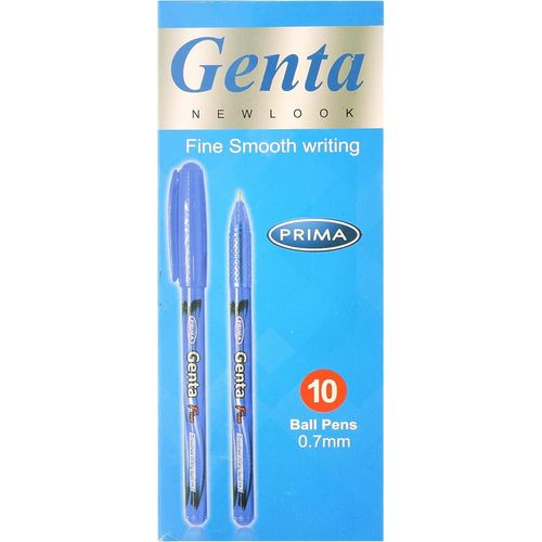 genta ball pen fine smooth writing, liquid fluid ink 0.7 mm pack of 10 pcs - blue