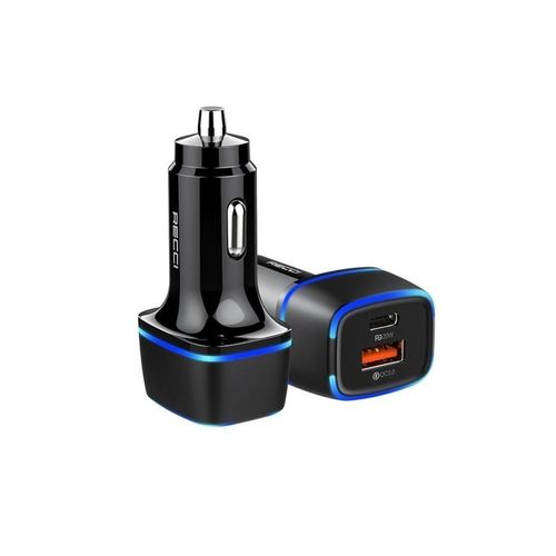 Recci 2 Port USB Car Fast Charger PD QC Black-RQ02
