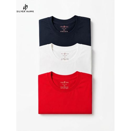 Men 100% Cotton Printed T-Shirt Slim Fit - Black, Off-White, Red (3-Pack Bundle)