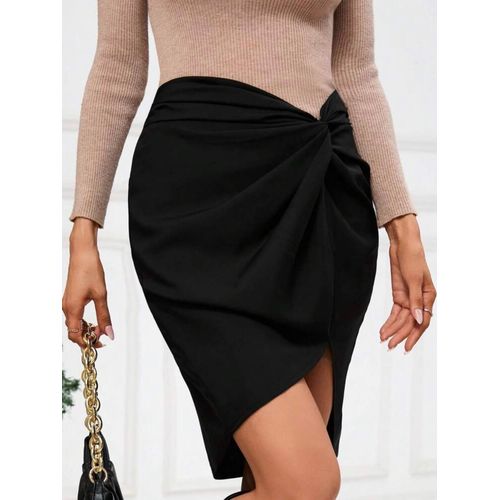GENKIRA Twist Front Asymmetrical Hem Skirt