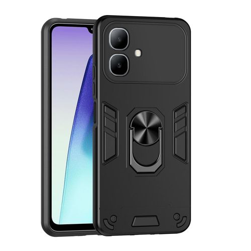 Infinix smart 20 Iron Man Full Protection Case with Camera Lens Protection & Movable Metal Ring Stand - Black