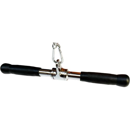 Lat Bar Cable Machine Attachment Curl Pulldown Bar Barbell Revolving Bar, Multi-Exerciser Cable Attachment Bar, Solid Steel Tricep Press Down Bar with Rubber Handgrips & Revolving Hanger 17 Inch