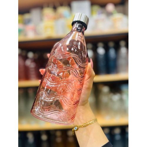 Glass Water Bottle, Wave Pattern Design, .rom (rose)