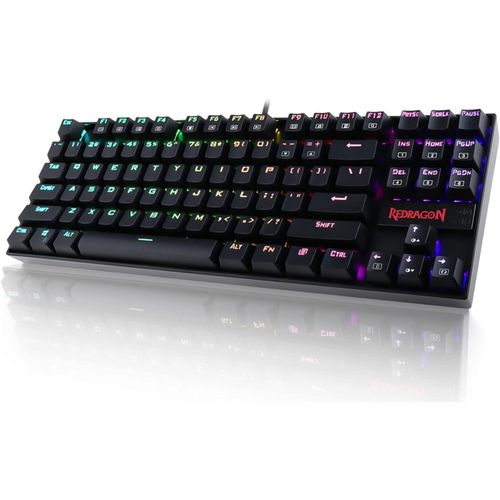 K552 Mechanical Gaming Keyboard with 87 Keys 16.8 Million Colors Adjustable RGB Backlight Waterproof Design USB Wired English Work Keyboard ABS Metal Design for Windows PC Gaming (Red Axis,