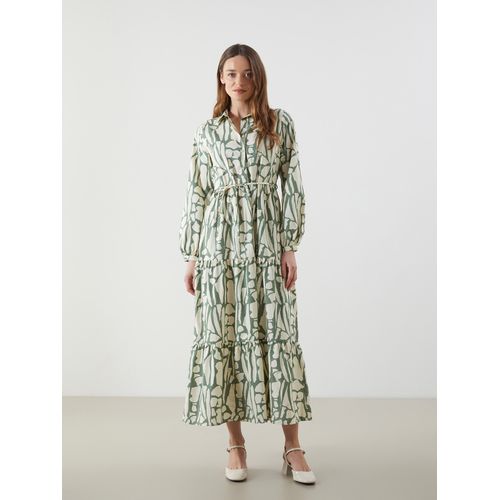 Collared Neck Patterned Poplin Women's Dress