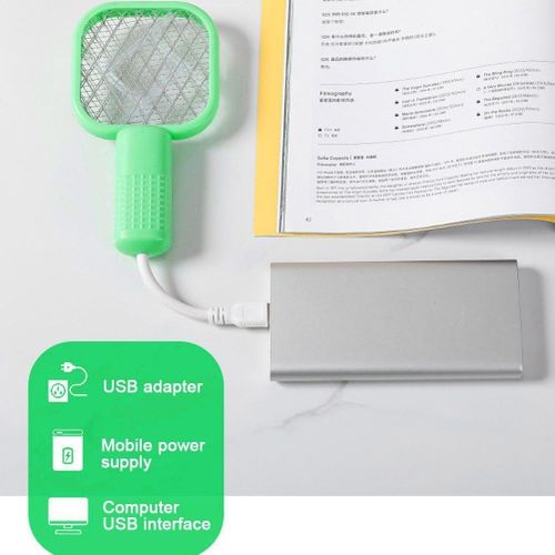 Mini Electric Mosquito Swatter, Portable Bug Zapper Racket, USB Rechargeable Fly Swatter for Indoor & Outdoor, Compatible with Power Banks & Laptops (Green)