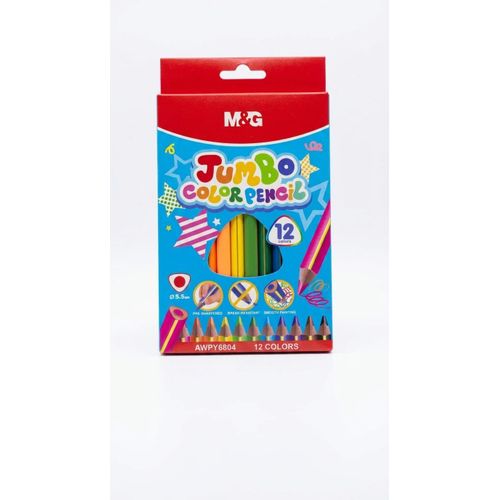 Chenguang Jumbo Colored Pencils, 12 Colors – 5.5mm Thick Lead, Pre-Sharpened, Break-Resistant for Kids - No: AWPY6804