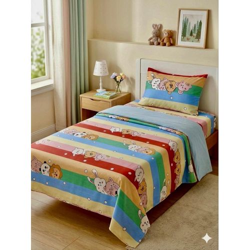 Yarlin-Cotton 100% Bed Set (Flat Bedsheet for 120 cm beds and 1 Small Pillowcases (Colorful) Design