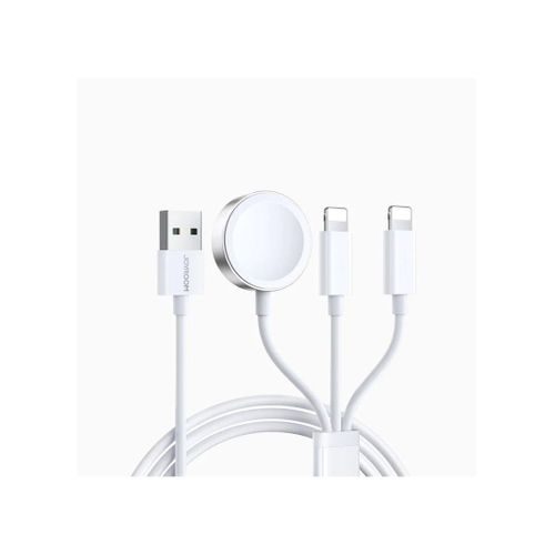 JOYROOM S-IW007 3-in-1 iP Watch Magnetic Charger+Dual Lightning cable (USB-A) 1.2m-White White