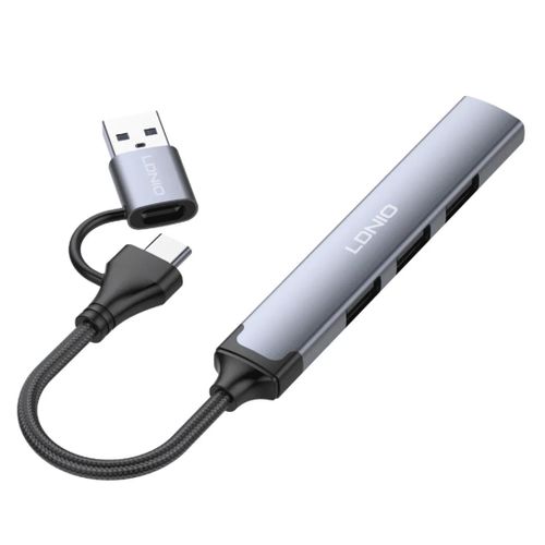 DS-64U 4-in-1 USB Hub – USB-A + USB-C to 1*USB 3.0 + 3*USB 2.0 – Plug & Play