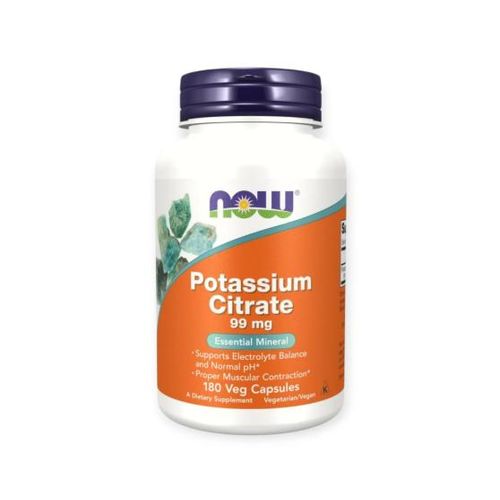 Now Foods Potassium Citrate 99mg 180 Veg Capsules 180 Servings - 180-Day Supply - Advanced Electrolyte & Cardiovascular Support Matrix - Non-GMO & Gluten-Free