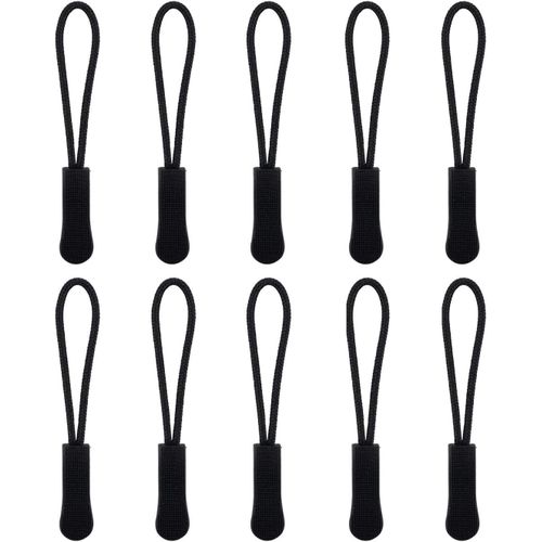 Zipper Pulls 10 Pack Black Zip Tags Cord Pulls, Zip Puller Replacement for Backpacks, Bags, Luggage, Suitcases, Jackets (Black-10PCS)