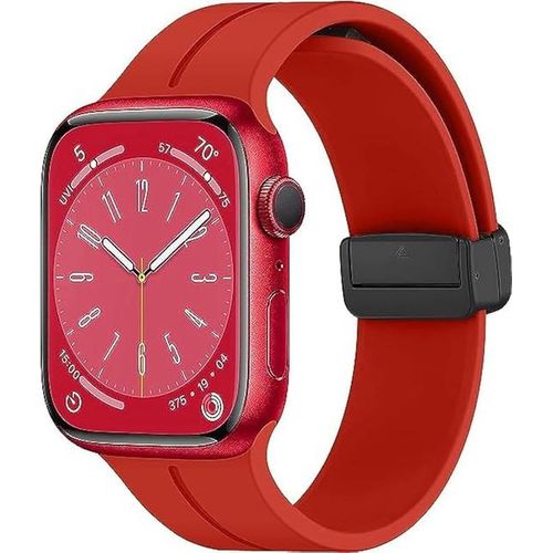 Compatible with Apple Watch Ultra Band 49mm 45mm 44mm 42mm, Soft Silicone Sport Strap with Magnetic Clasp Compatible with iWatch Series 8/Ultra/7/SE/6/5/4/3/2/1 (Red)