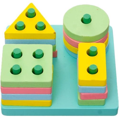 مجموعة مكعبات بناء خشبية لتعليم الأطفال، 17 قطعة - متعددة الألوان