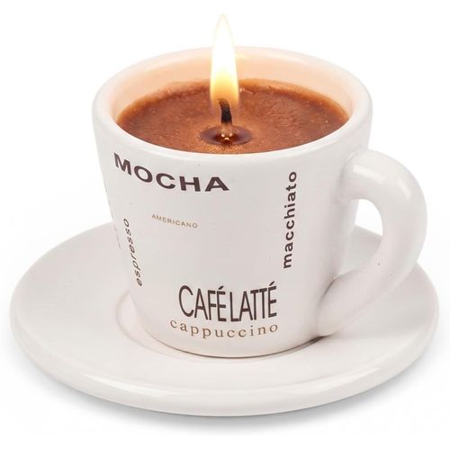 Coffee Scented Candle Set in Porcelain Cup with Stand – Reusable Coffee Mug & Elegant Office Decor