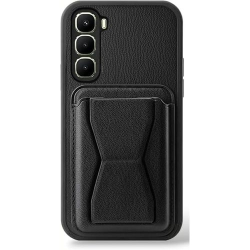 Leather Case Compatible for Infinix HOT 60 Pro Plus Shockproof Leather Back Card Storage & case built-in Stand PU leather for a stylish look, comfortable grip (Black)