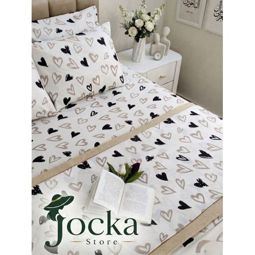 Premium 100% Cotton Flat Patterned Sheet Set, 3 Pieces - Doodle Heart: 260 * 240 cm