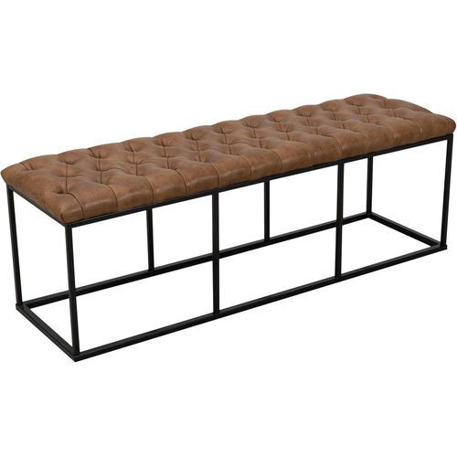 HomePop Faux Leather Button Tufted Decorative Bench with Metal Base, Brown