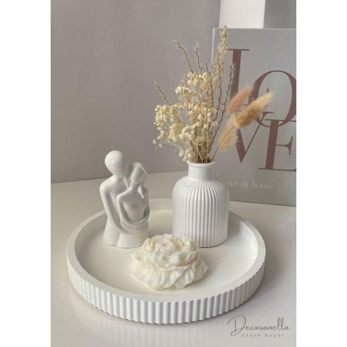 Modern Ceramic Ribbed Decorative Vase, White, Small Round Flower Vase for Home Decor